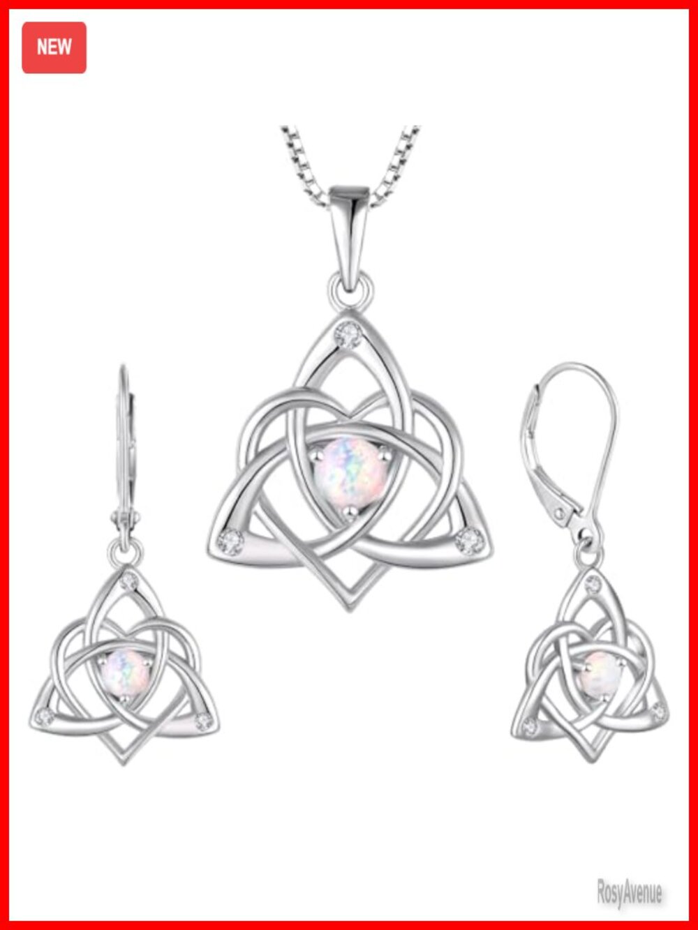 Celtic Knot Necklace Earrings Set 925 Sterling Silver White Gold Plated Created
